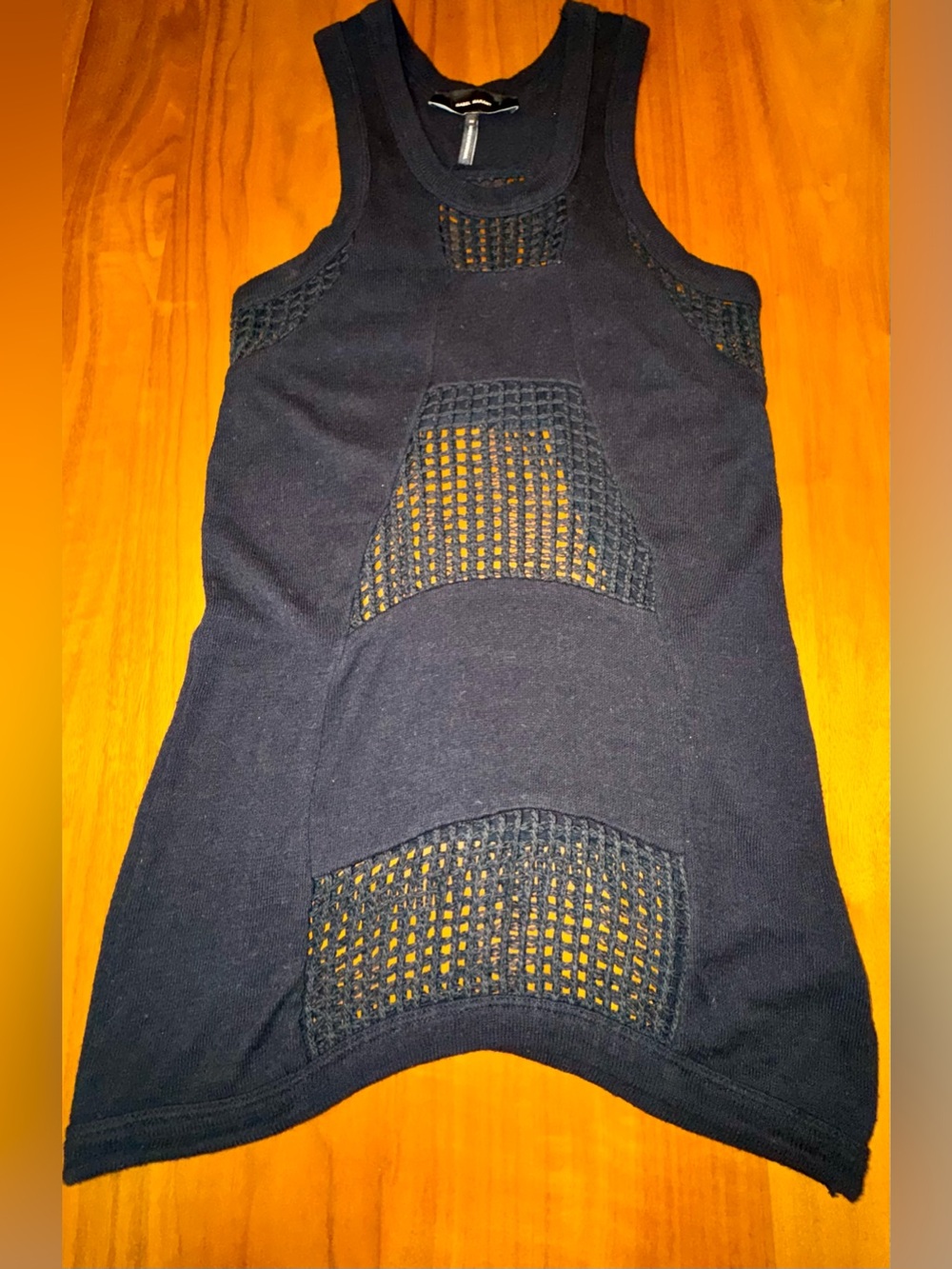 Isabel Marant Edgy Black Open-Knit Tank with Mesh Panels, Size 38